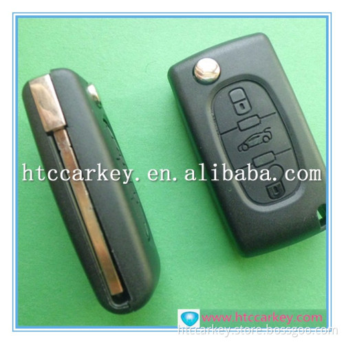 High quality for Peugeot 3 Button With Boot Button no Groove Blade with Battery Silca: VA2 car flip key shell